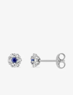Boucles d'oreilles fleur or blanc 375‰, saphir et oxyde de zirconium SO OR