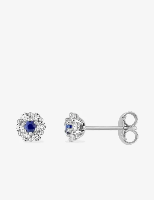 Boucles d'oreilles fleur or blanc 375‰, saphir et oxyde de zirconium SO OR