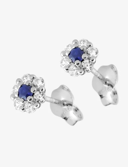 Boucles d'oreilles fleur or blanc 375‰, saphir et oxyde de zirconium SO OR