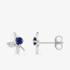 Boucles d'oreilles fleur or blanc 375‰, saphir et oxyde de zirconium SO OR