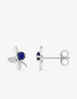 Boucles d'oreilles fleur or blanc 375‰, saphir et oxyde de zirconium SO OR