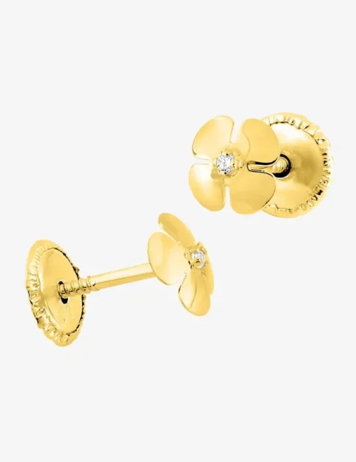 Boucles d'oreilles fleur or jaune 750 ‰ et oxyde de zirconium SO OR