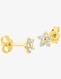 Boucles d'oreilles fleur or jaune 750‰ et oxydes de zirconium SO OR