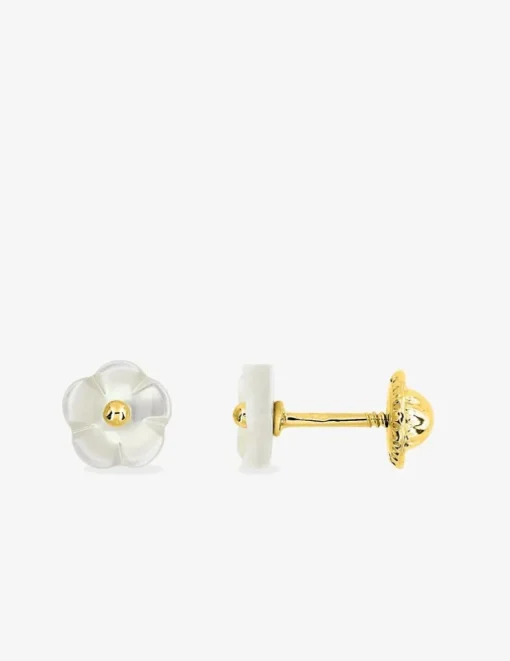 Boucles d'oreilles fleur or jaune 375‰ et nacre blanche SO OR