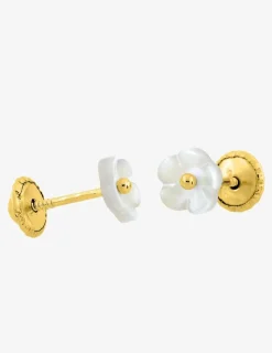 Boucles d'oreilles fleur or jaune 375‰ et nacre blanche SO OR