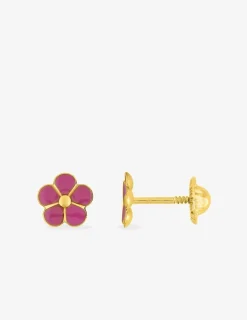 Boucles d'oreilles fleur or jaune 375‰ et laque SO OR