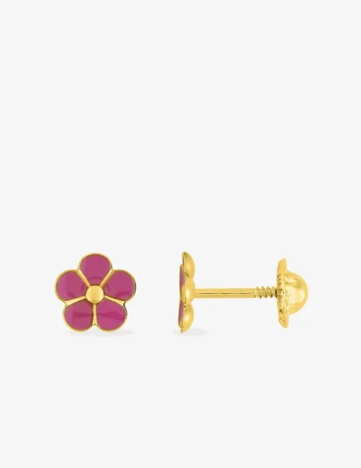 Boucles d'oreilles fleur or jaune 375‰ et laque SO OR