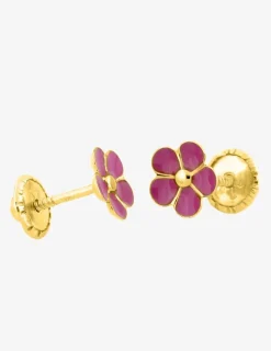 Boucles d'oreilles fleur or jaune 375‰ et laque SO OR