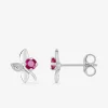 Boucles d'oreilles fleurs or blanc 375‰, rubis et oxydes de zirconium SO OR