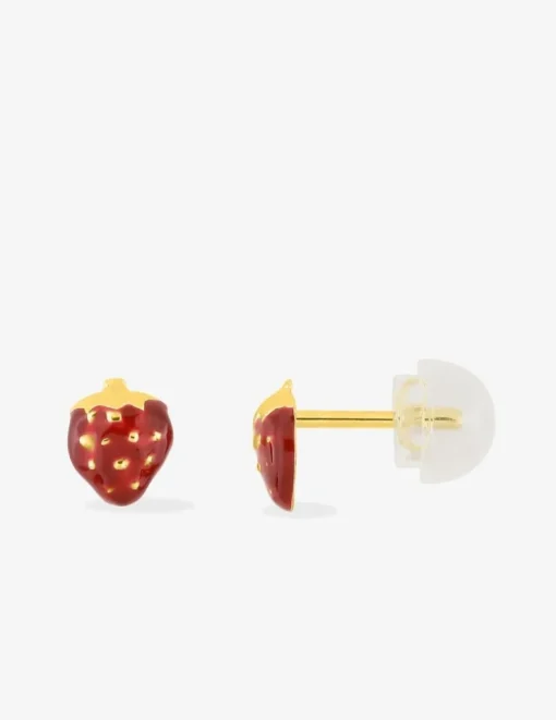 Boucles d'oreilles fraises or jaune 375‰ et laque SO OR