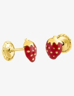 Boucles d'oreilles fraises or jaune 375‰ et laque SO OR