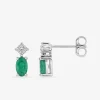 Boucles d'oreilles géométriques en or blanc 375‰, émeraudes et oxydes de zirconium SO OR