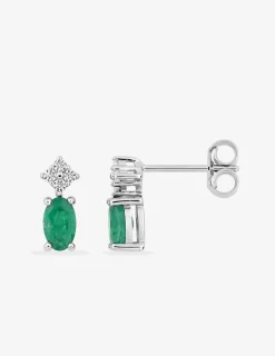 Boucles d'oreilles géométriques en or blanc 375‰, émeraudes et oxydes de zirconium SO OR