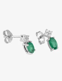 Boucles d'oreilles géométriques en or blanc 375‰, émeraudes et oxydes de zirconium SO OR