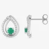 Boucles d'oreilles goutte or blanc 375‰, émeraude et oxydes de zirconium SO OR