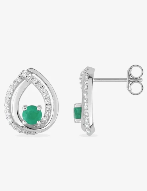 Boucles d'oreilles goutte or blanc 375‰, émeraude et oxydes de zirconium SO OR