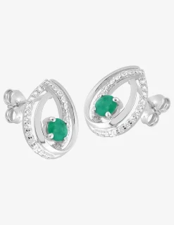 Boucles d'oreilles goutte or blanc 375‰, émeraude et oxydes de zirconium SO OR