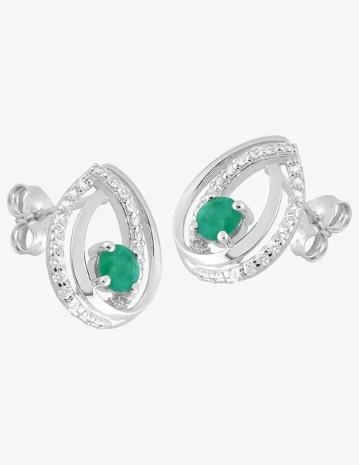 Boucles d'oreilles goutte or blanc 375‰, émeraude et oxydes de zirconium SO OR