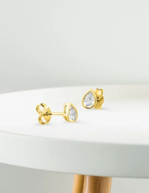 Boucles d'oreilles gouttes or jaune 750 ‰, oxyde de zirconium SO OR