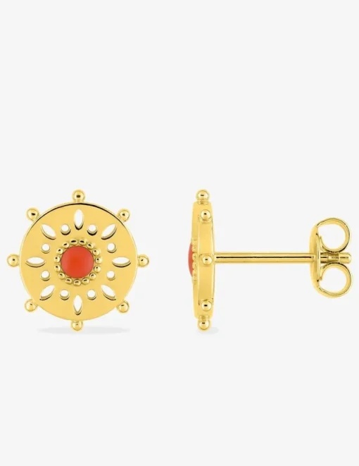 Boucles d'oreilles gouvernail en plaqué or laqué rouge SO OR
