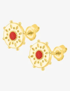 Boucles d'oreilles gouvernail en plaqué or laqué rouge SO OR