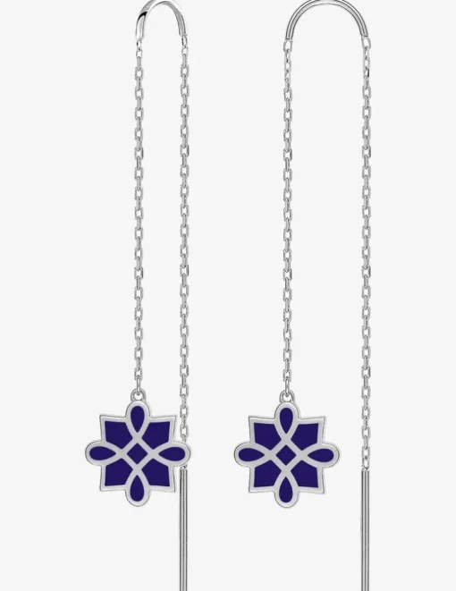 Boucles d'oreilles Harmonie Or blanc 375‰ et laque bleue SO OR