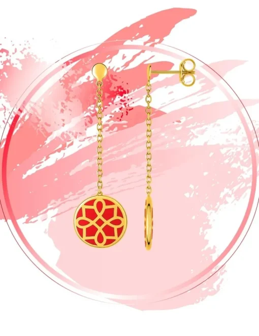 Boucles d'oreilles Harmonie Or jaune 375‰ et laque corail SO OR