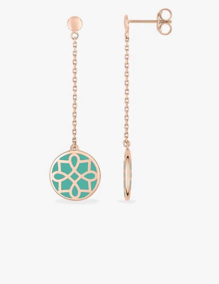 Boucles d'oreilles Harmonie Or rose 375‰ et laque verte aqua SO OR