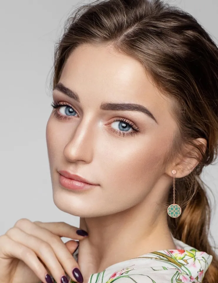 Boucles d'oreilles Harmonie Or rose 375‰ et laque verte aqua SO OR