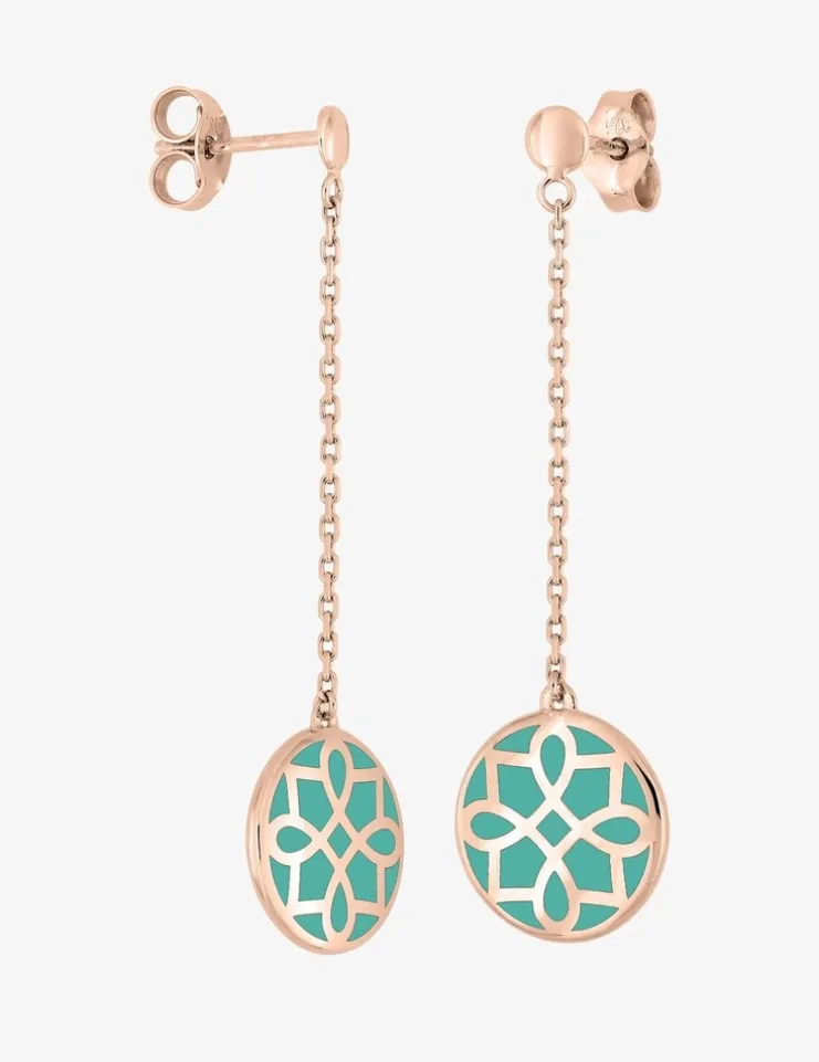 Boucles d'oreilles Harmonie Or rose 375‰ et laque verte aqua SO OR