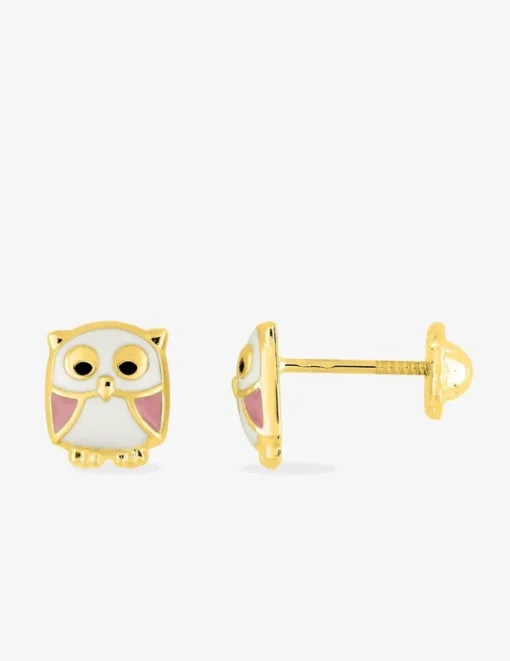 Boucles d'oreilles hibou or jaune 750‰ et laque SO OR