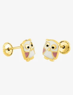 Boucles d'oreilles hibou or jaune 750‰ et laque SO OR