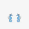 Boucles d'oreilles hippocampes argent 925 ‰ laque bleu et blanc SO OR