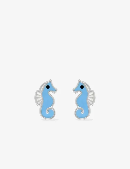 Boucles d'oreilles hippocampes argent 925 ‰ laque bleu et blanc SO OR