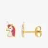 Boucles d'oreilles licorne mauve or jaune 750‰ et laque fermoir vis SO OR
