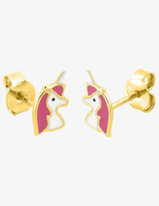Boucles d'oreilles licorne mauve or jaune 750‰ et laque fermoir vis SO OR