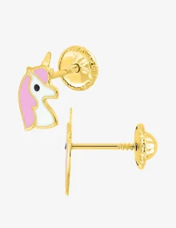 Boucles d'oreilles licorne or jaune 375‰ et laque SO OR