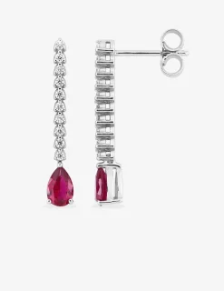 Boucles d'oreilles ligne argent 925‰ rhodié et oxyde de zirconium rouge poire SO OR