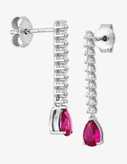 Boucles d'oreilles ligne argent 925‰ rhodié et oxyde de zirconium rouge poire SO OR