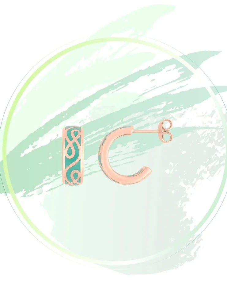 Boucles d'oreilles Lorever Or rose 375‰ et laque verte aqua SO OR