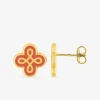 Boucles d'oreilles Lorever Or jaune 375‰, motif laque corail SO OR