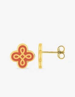 Boucles d'oreilles Lorever Or jaune 375‰, motif laque corail SO OR