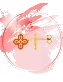 Boucles d'oreilles Lorever Or jaune 375‰, motif laque corail SO OR