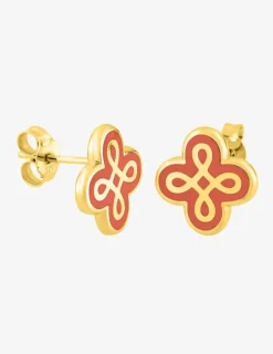 Boucles d'oreilles Lorever Or jaune 375‰, motif laque corail SO OR