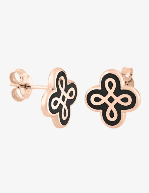 Boucles d'oreilles Lorever Or rose 375‰, motif laque noir de Jais SO OR