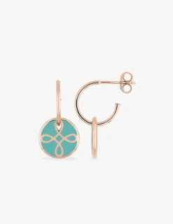 Boucles d'oreilles Lorever Or rose 375‰, motif jeton laque verte aqua SO OR