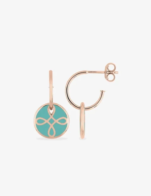 Boucles d'oreilles Lorever Or rose 375‰, motif jeton laque verte aqua SO OR