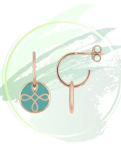 Boucles d'oreilles Lorever Or rose 375‰, motif jeton laque verte aqua SO OR