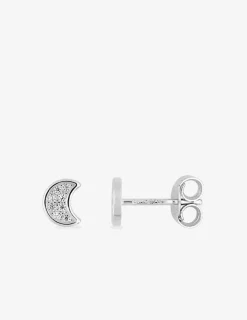 Boucles d'oreilles lune or blanc 375‰ et oxydes de zirconium SO OR