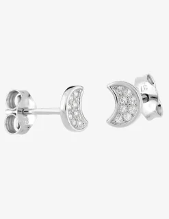 Boucles d'oreilles lune or blanc 375‰ et oxydes de zirconium SO OR
